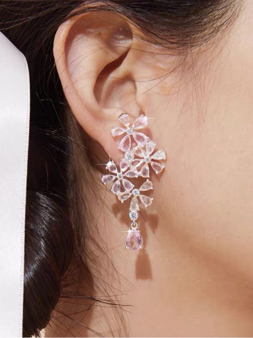 Japanese Paranoid Puppy Gold Plated Sterling Silver Sakura Pink Flower Earrings